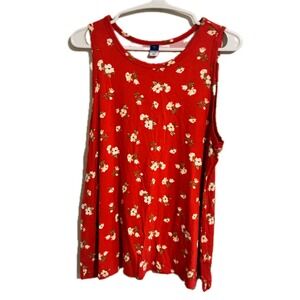 Old Navy Womens Red Floral Sleeveless Tank Top Crew Neck Relaxed Fit Large